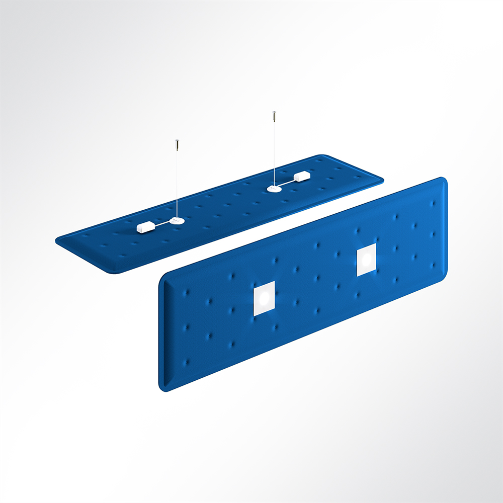 Artikelbild QP Flat Single Akustikpaneele 140x40cm 2 x 4000K 14 Watt LED Spot und Abhängeset Blau 0331 14 Watt