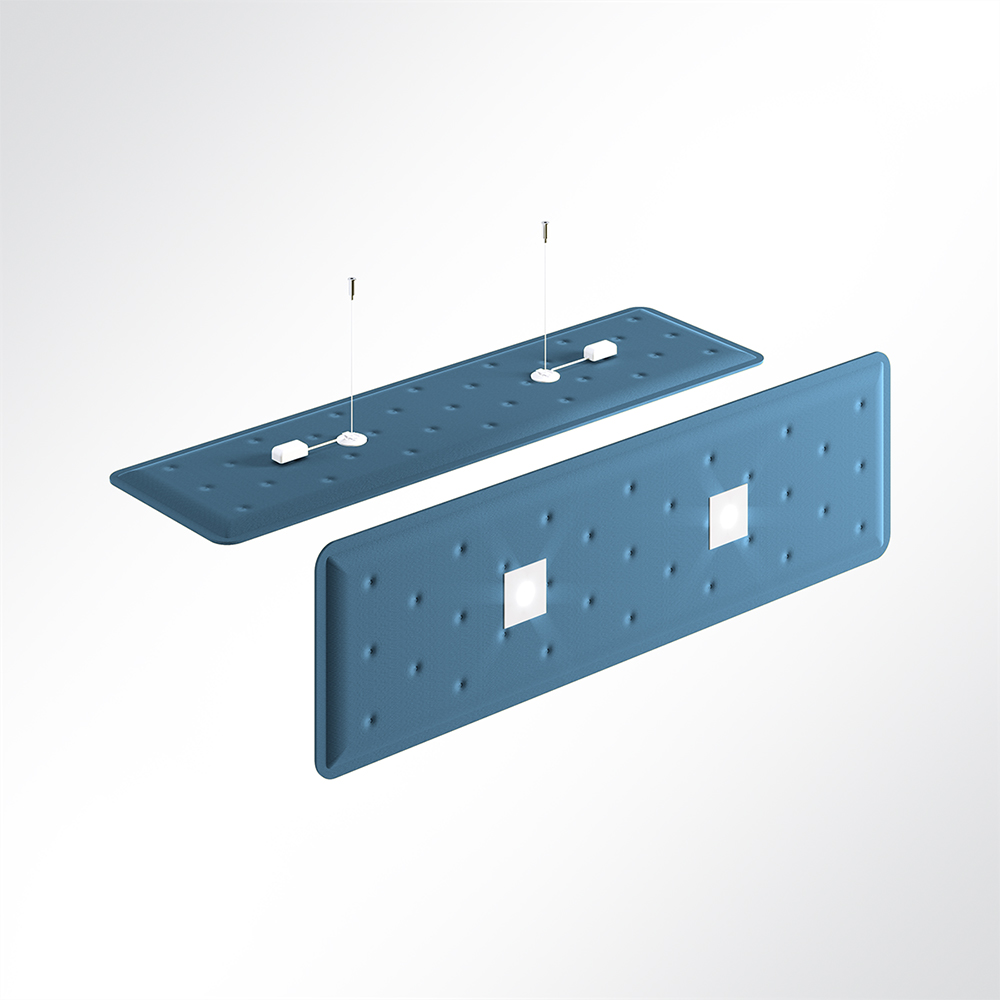 Artikelbild QP Flat Single Akustikpaneele 140x40cm 2 x 4000K 14 Watt LED Spot und Abhängeset Hellblau 0379 14 Watt