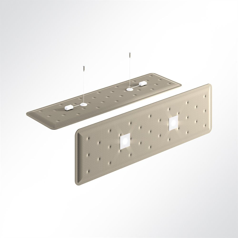 Artikelbild QP Flat Single Akustikpaneele 140x40cm 2 x 4000K 14 Watt LED Spot und Abhängeset Elfenbein 0532 14 Watt