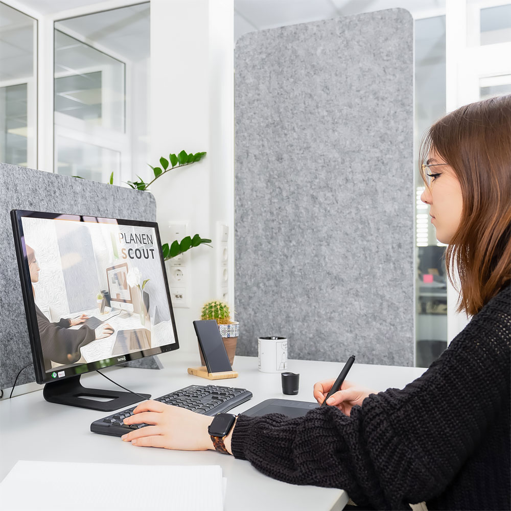 Artikelbild QP Akustik Trennwand Büro freistehend bluefiber tec based B1 silbergrau 600x1500mm