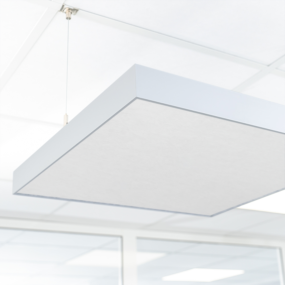 Artikelbild QP Akustikpaneele Schallabsorber Deckensegel mit Alu-Rahmen bluefiber tec based B1 2500g/m² weiß 620x625x50mm