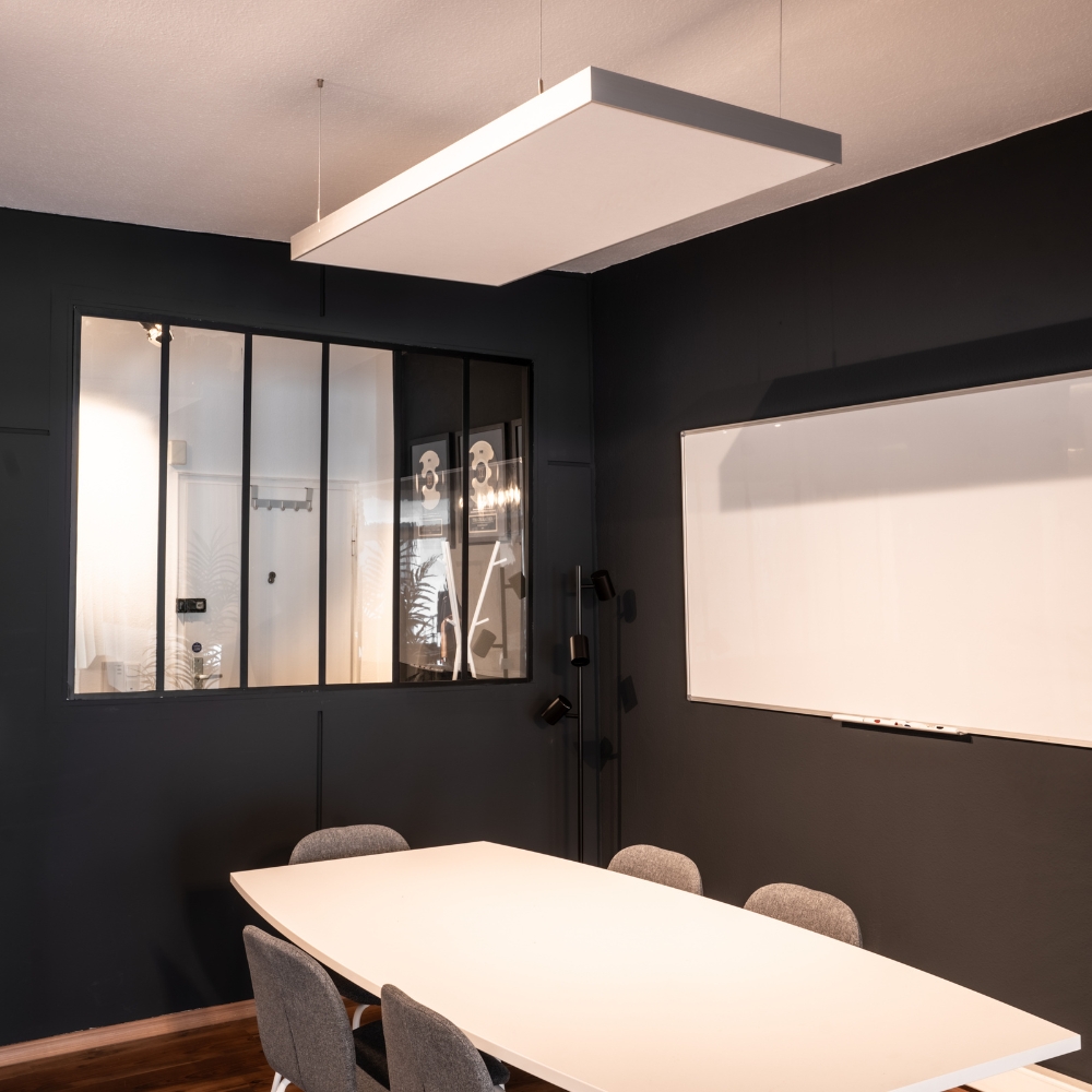 Artikelbild QP Akustikpaneele Schallabsorber Deckensegel mit Alu-Rahmen bluefiber tec based B1 2500g/m² weiß 620x625x50mm