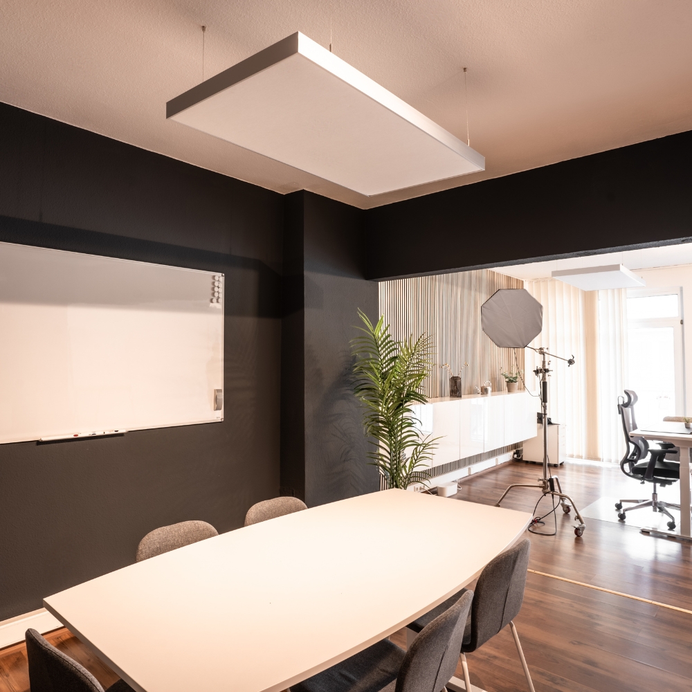 Artikelbild QP Akustikpaneele Schallabsorber Deckensegel mit Alu-Rahmen bluefiber tec based B1 2500g/m² weiß 620x625x50mm