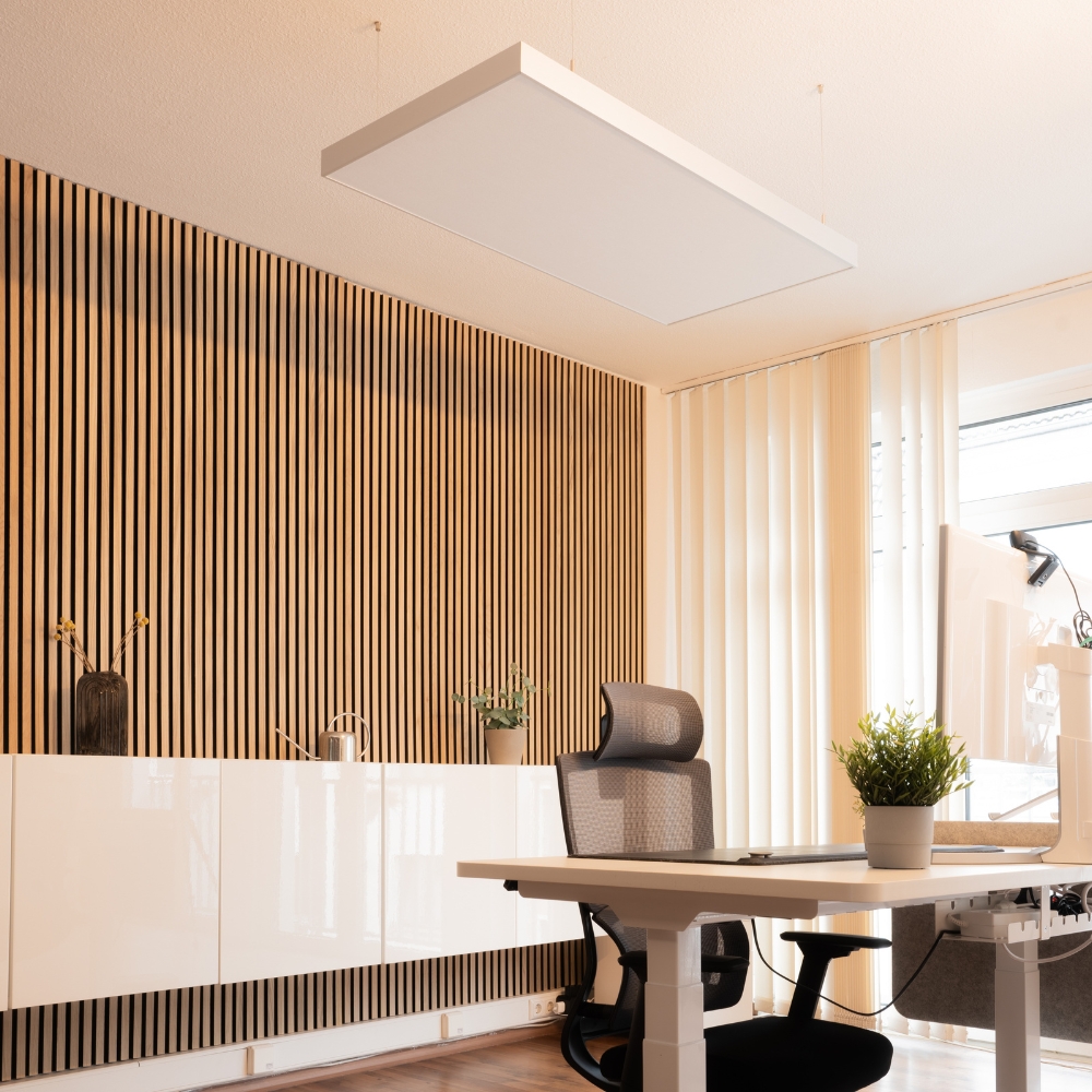 Artikelbild QP Akustikpaneele Schallabsorber Deckensegel mit Alu-Rahmen bluefiber tec based B1 2500g/m² weiß 620x625x50mm