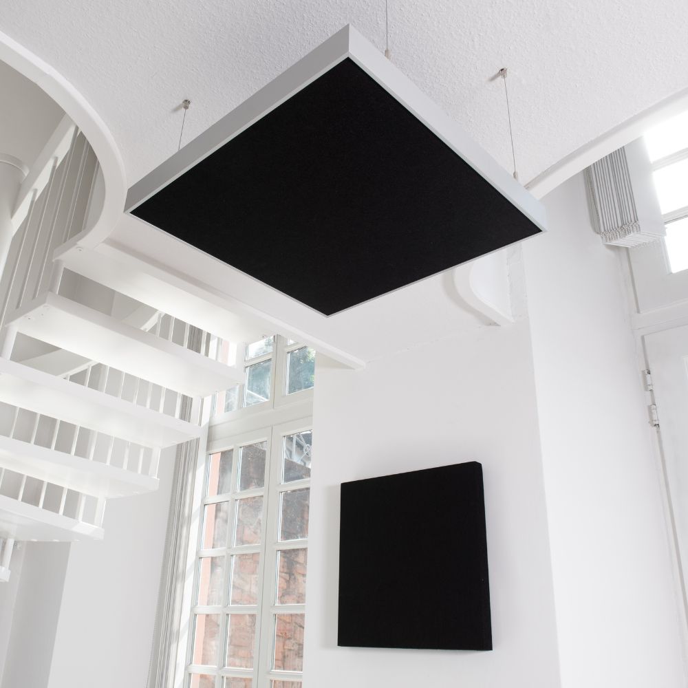 Artikelbild QP Akustikpaneele Schallabsorber Deckensegel mit Alu-Rahmen bluefiber tec based B1 2500g/m² schwarz 620x625x50mm