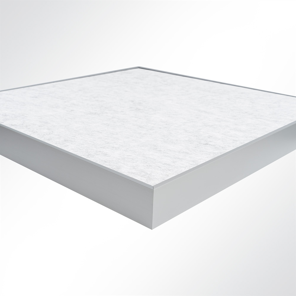 Artikelbild QP Akustikpaneele Schallabsorber Deckensegel mit Alu-Rahmen bluefiber tec based B1 2500g/m² hellgrau marmor 620x625x50mm