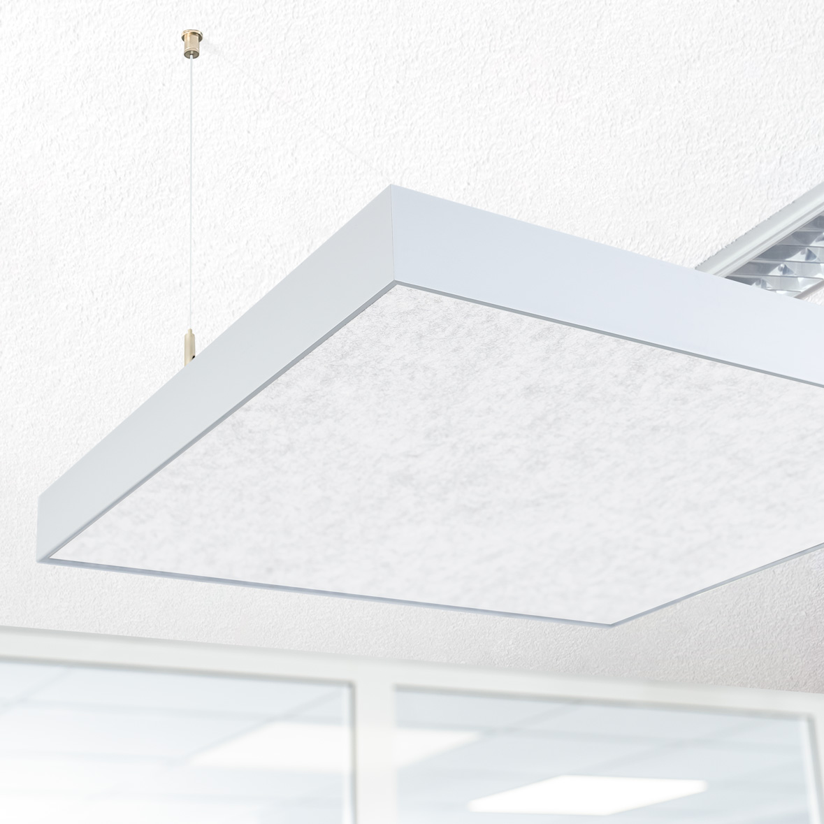 Artikelbild QP Akustikpaneele Schallabsorber Deckensegel mit Alu-Rahmen bluefiber tec based B1 2500g/m² hellgrau marmor 620x625x50mm