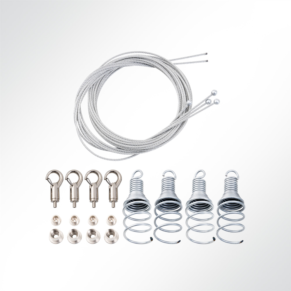 Artikelbild Abhängeset 4-fach für Akustikelemente mit Drahtspirale Drahtseil Ø1,5mm 1,5m
