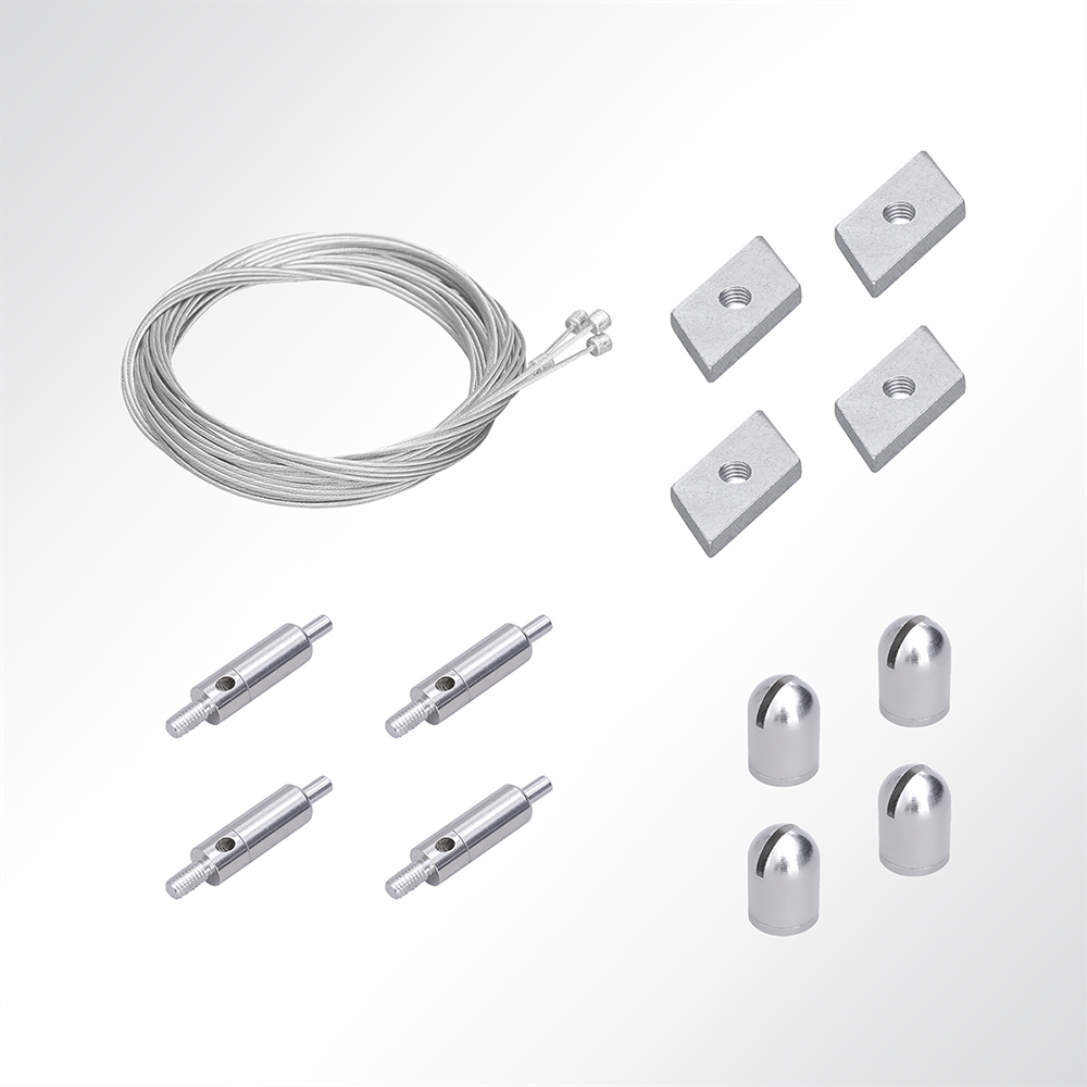 Artikelbild QP Abhängeset 4-fach für Akustikelemente mit Nutenstein M5 Drahtseil Ø1mm 2m