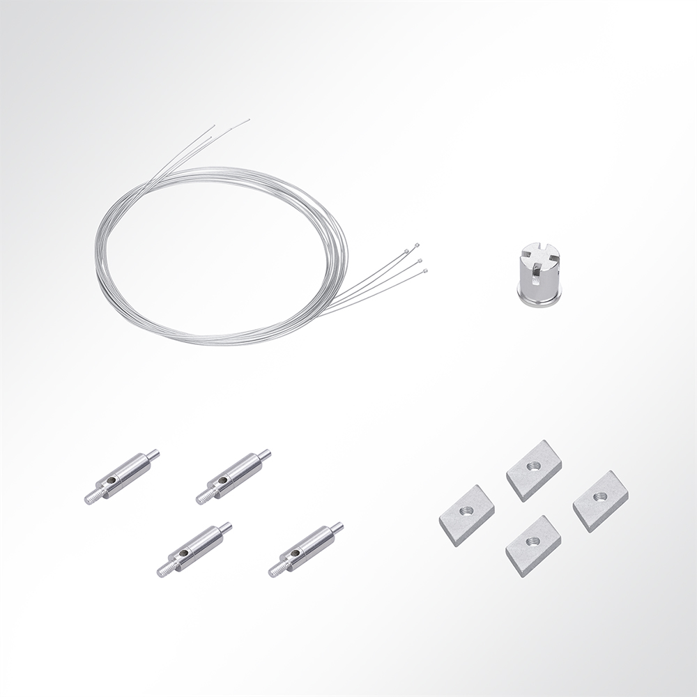 Artikelbild QP Abhängeset 1-fach für Schallabsorber mit Nutenstein M5 Drahtseil Ø1mm 2m