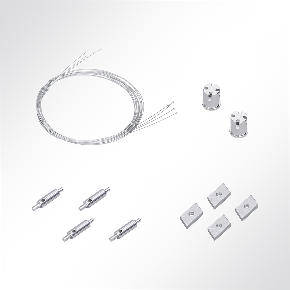 Artikelbild QP Abhängeset 2-fach für Akustikabsorber mit Nutenstein M5 Drahtseil Ø1mm 2m