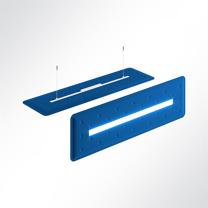 QP Flat Single Akustikpaneele 140x40cm 4000K LED 28 Watt Licht und Abhängeset Blau 0331 28 Watt