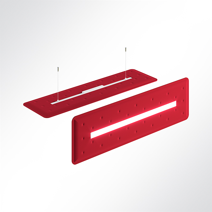 QP Flat Single Akustikpaneele 140x40cm 4000K LED 28 Watt Licht und Abhängeset Rot 0231 28 Watt