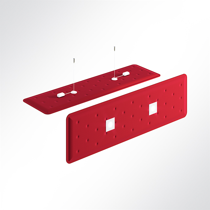 QP Flat Single Akustikpaneele 140x40cm 2 x 4000K 14 Watt LED Spot und Abhängeset Rot 0231 14 Watt