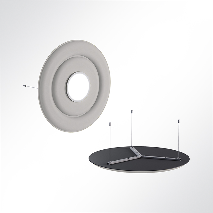 QP Circle Akustikpaneele Ø90cm 4000K 28 Watt LED Spot und Abhängeset Hellgrau 0643 28 Watt