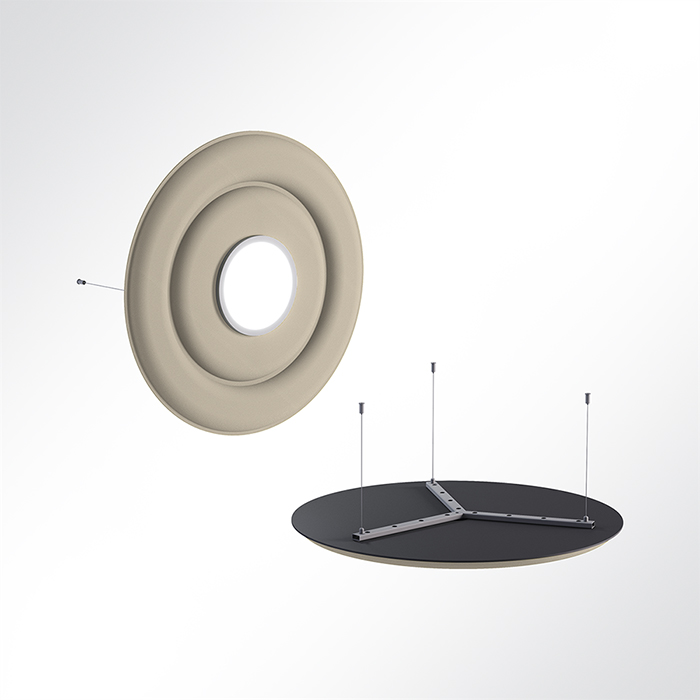 QP Circle Akustikpaneele Ø90cm 4000K 28 Watt LED Spot und Abhängeset Elfenbein 0532 28 Watt