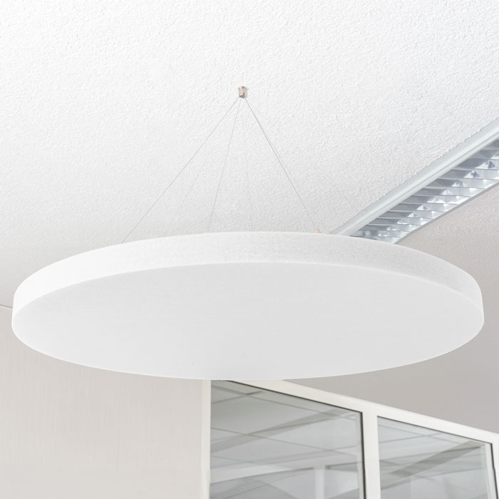 QP Schallabsorber-Kreis rund aus 100% recyclebarem PET in weiß mit Abhängeset