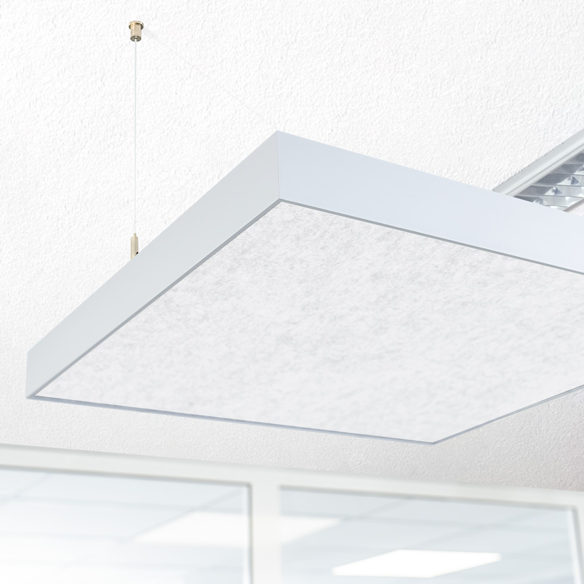 QP Akustik Deckensegel Akustikpaneele Schallabsorber Decke mit Rahmen B1 hellgrau marmor