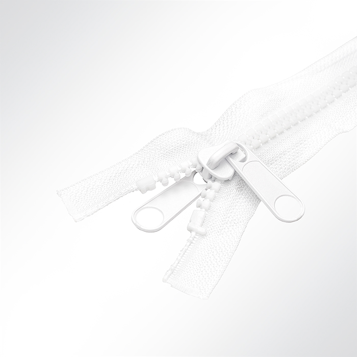 Zahnreißverschluss zum Nähen Zahnbreite 8mm mit Doppelschieber weiß